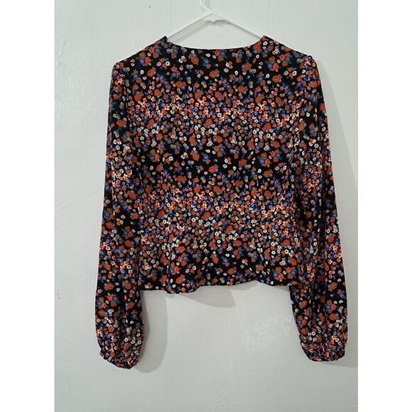 Intermix Womens Small 100% Silk Peplum Floral Top Longsleeve - Picture 5 of 9